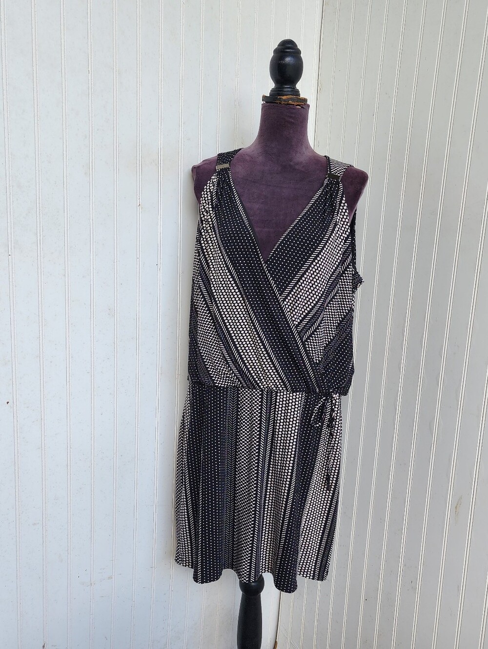 White House Black Market Sleeveless Romper 1 Piece Faux Dot WHBM Stretch Sz 16